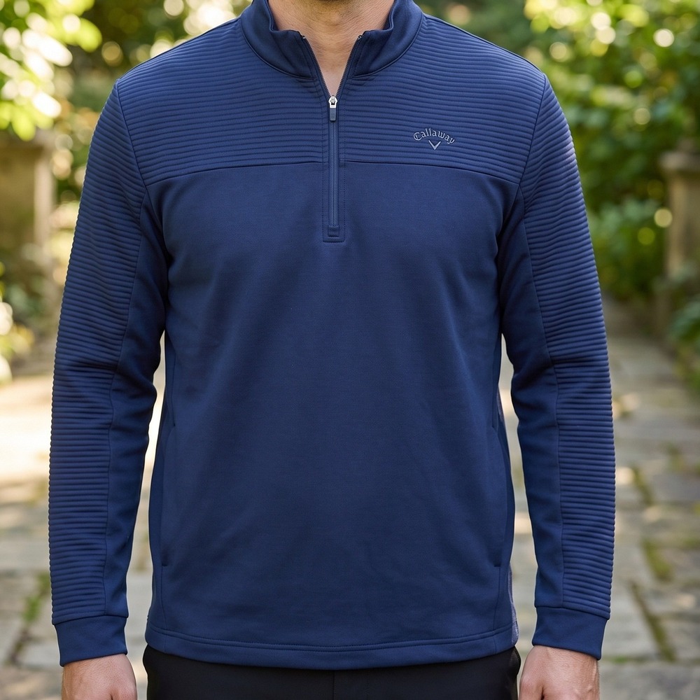 Callaway Mens Navy Blue Ribbed Quarter Zip Golf Pullover Sweatshirt XXL